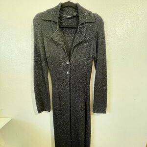 Dark Academia Goth Vintage Black Shimmer Knit Longline Cardigan Small Formula X
